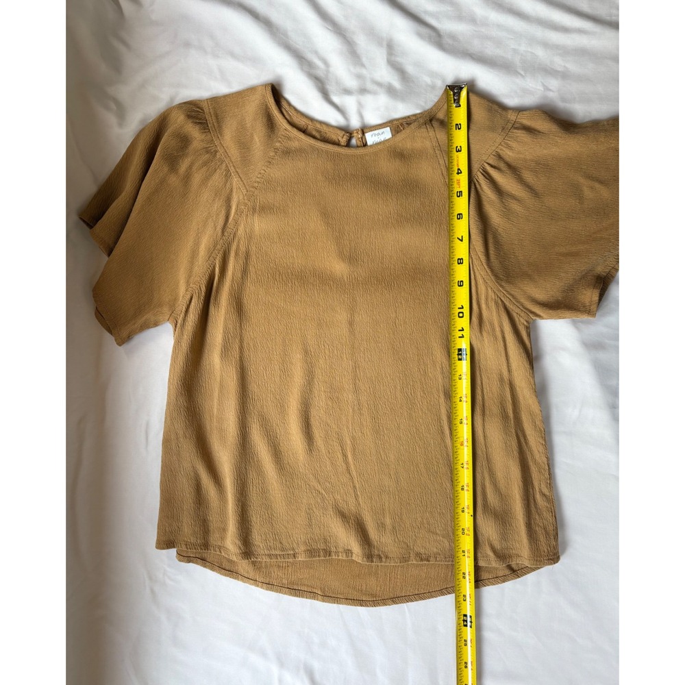 Roan + Ryan Mustard Brown Flutter Sleeve Textured Blouse Top Medium - Picture 6 of 7